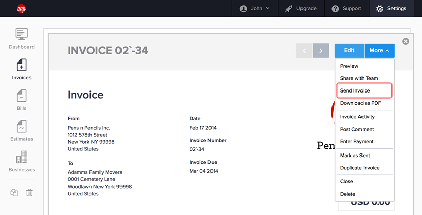how do i send an invoice as a pdf