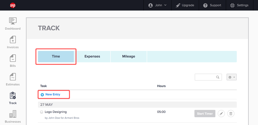 Time tab in Tracking