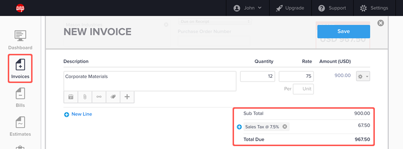 Adding taxes to an invoice
