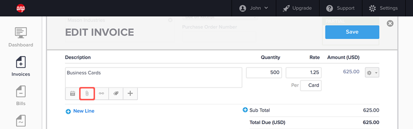 Attaching files to a line item