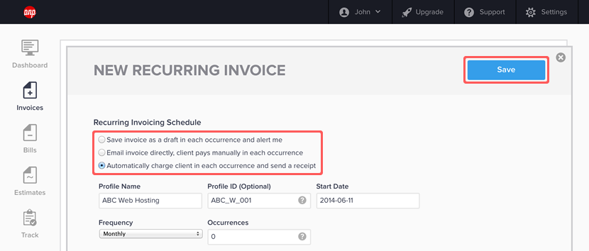Recurring billing options