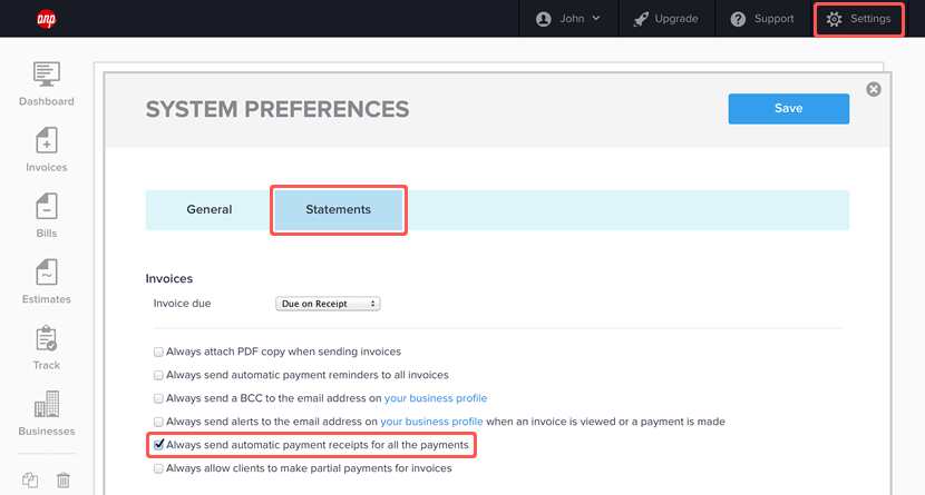 Enabling payment receipts by default