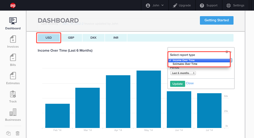 Toggle Income Over Time / Estimates Over Time