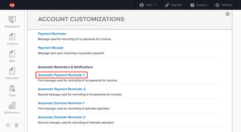 Automatic reminders section