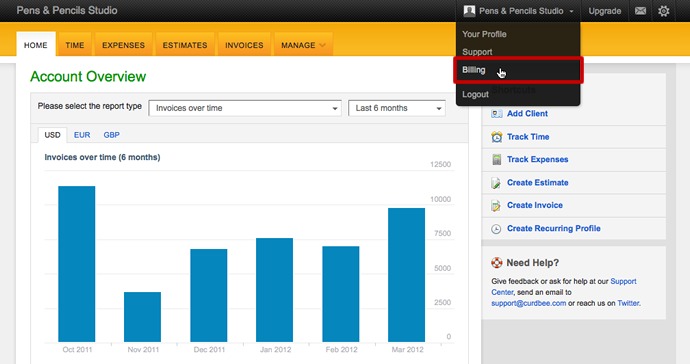 Billing Section under Profile Section Billing Section under Profile Section