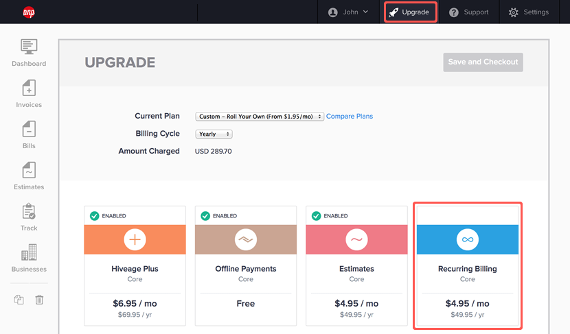 Your account's Upgrade page.