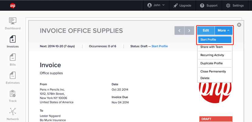 Start recurring profile