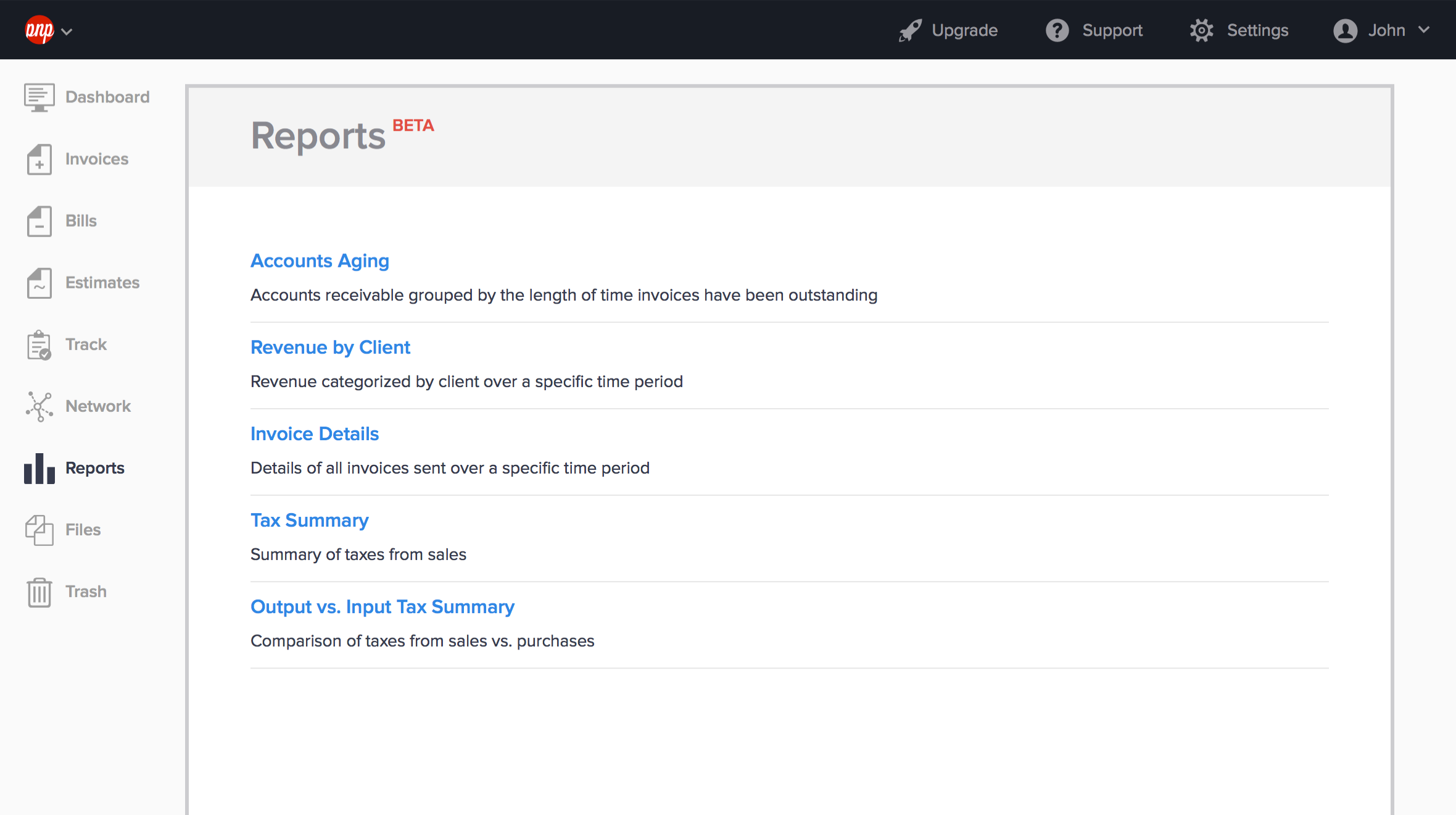 Detailed reports section in Hiveage