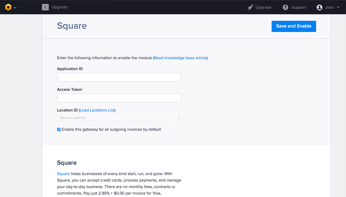 Enable Square module in Hiveage